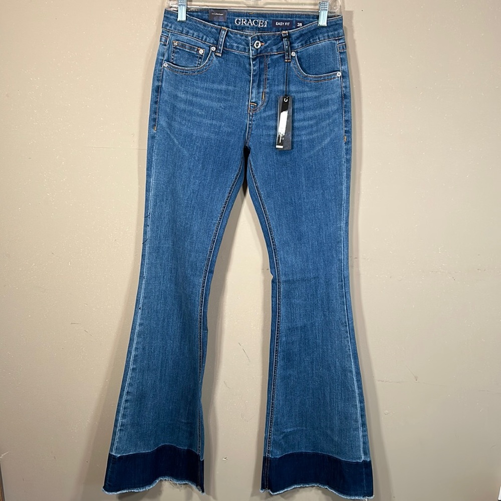 Grace In La Jeans Flair Colorblock Denim Bell Bottoms